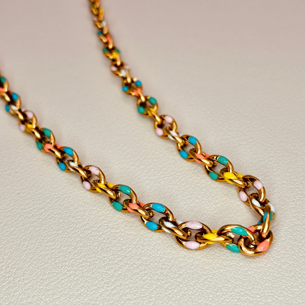 Colorful Enamel Gold Chain Statement Necklace
